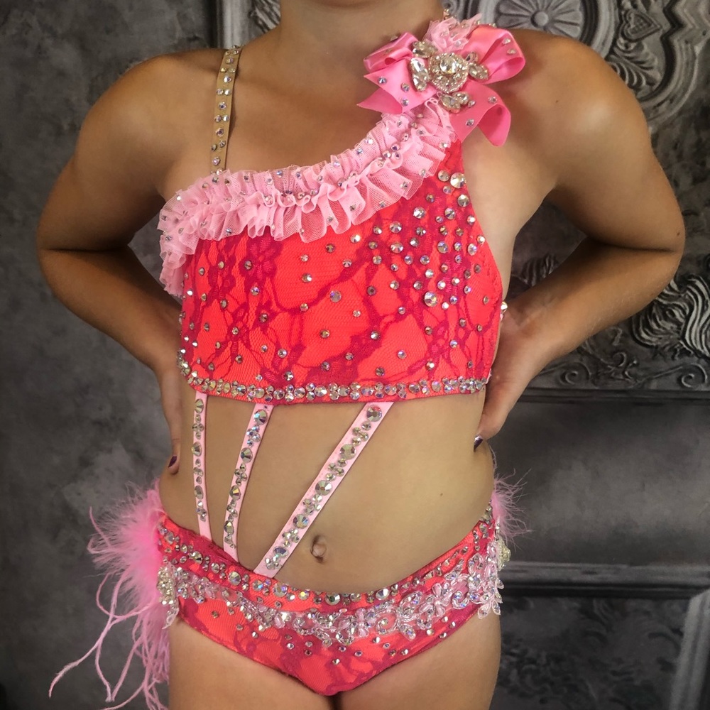 Pink stoned Custom dance costume